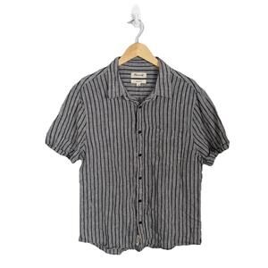 Madewell Men's Perfect Fit Linen Short Sleeve Button Up Shirt Gray Striped Large